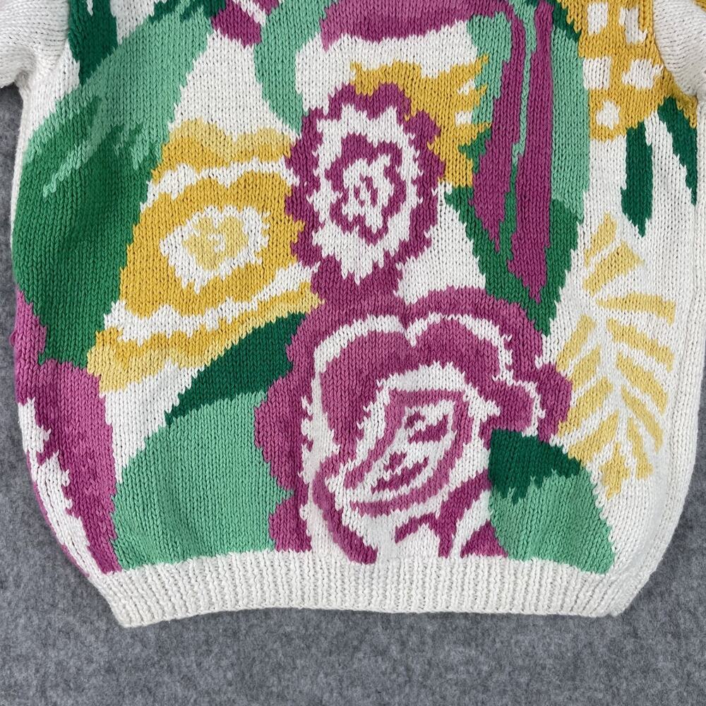 Vintage Country Suburbans Sweater Womens Medium Floral Linen Cotton Granny 80s - Picture 3 of 12